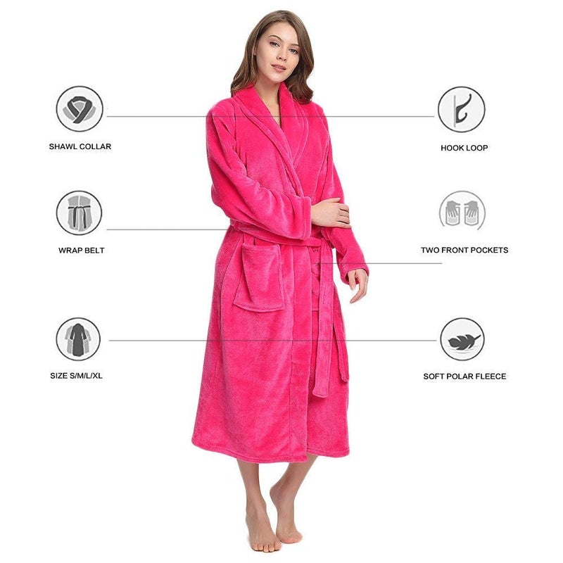HEARTNICE Womens Fleece Robes, Soft Plush Long Bathrobe, Thick Kimono Robes for Womens, Warm House Coat (Rose, S/M) - Image 5